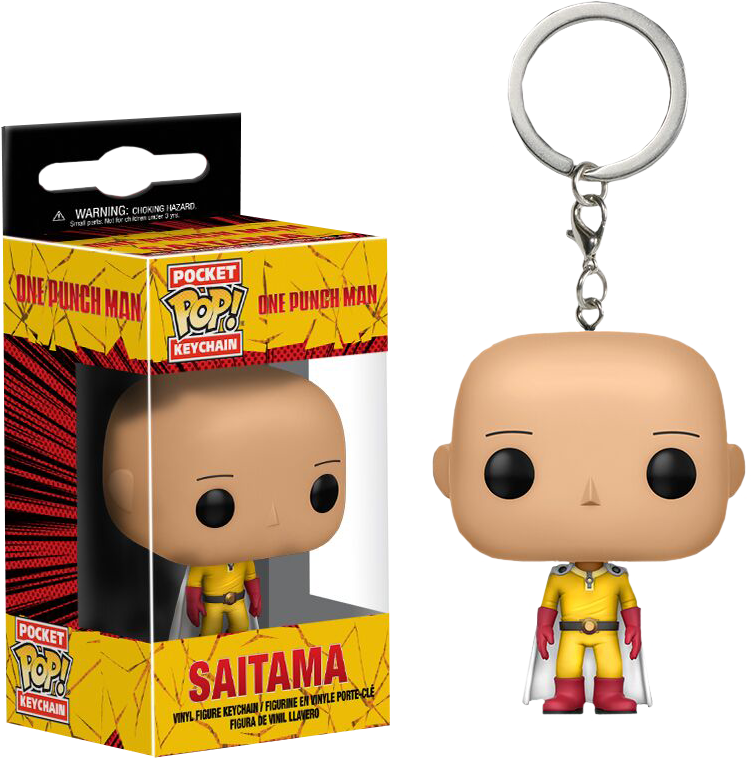Punch 桌布 壁紙 — 一拳超人埼玉的Funko Pocket Pop!鑰匙圈，身穿標誌性黃色套裝，配紅色手套和靴子。