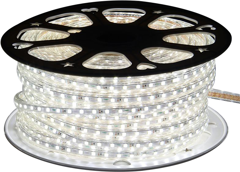 LED 桌布 壁紙 — 一捲明亮的白色LED燈條在黑色背景上發光。