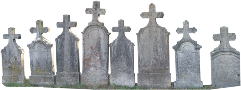 Graveyard 桌布 壁紙 — 一排帶有十字架的風化灰色墓碑，在柔和光線下莊嚴地矗立在草地墓園中。