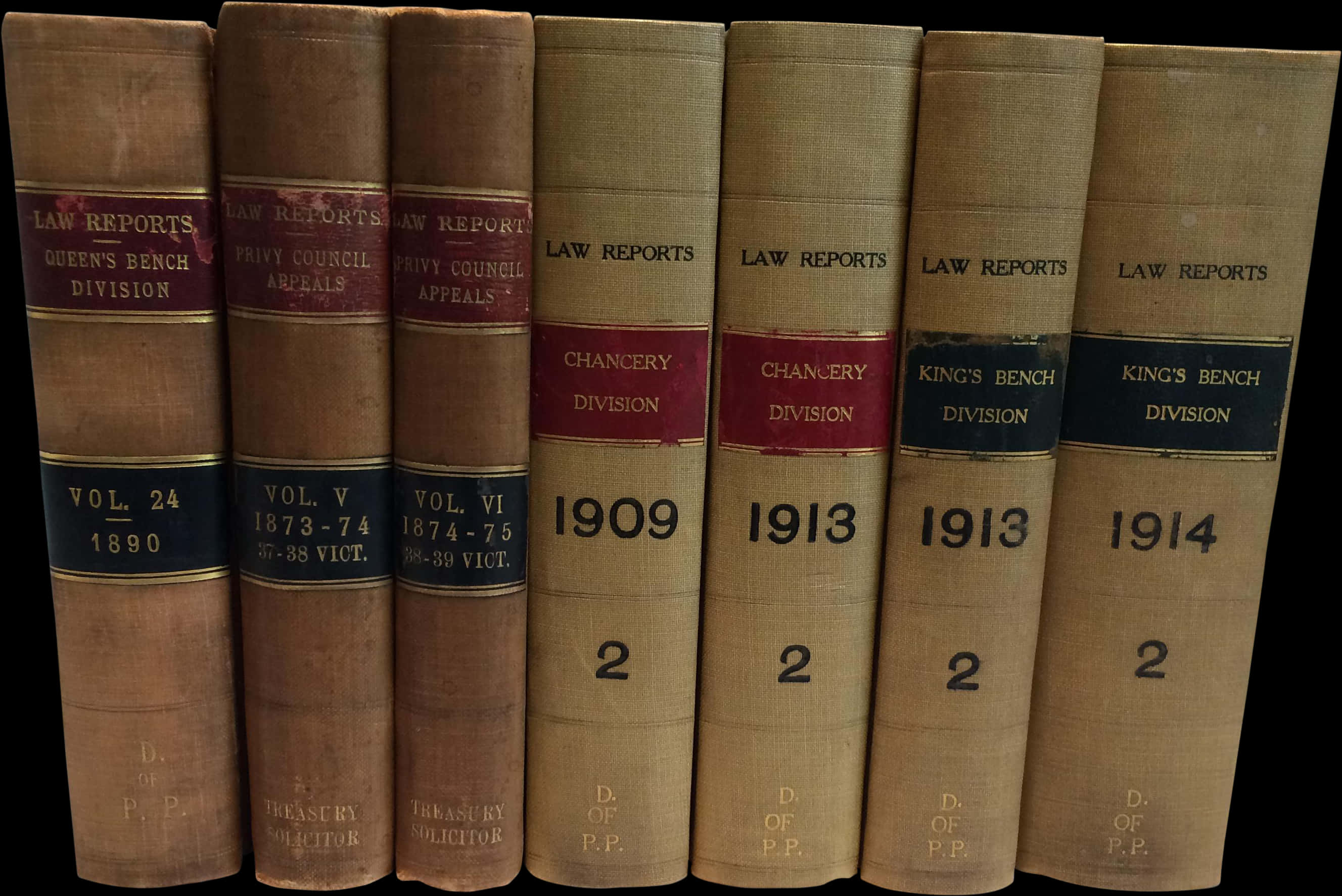 Law 桌布 壁紙 — 一排復古法律報告書，書脊褪色，金色字體顯示分部和年份，如1890年和1914年。