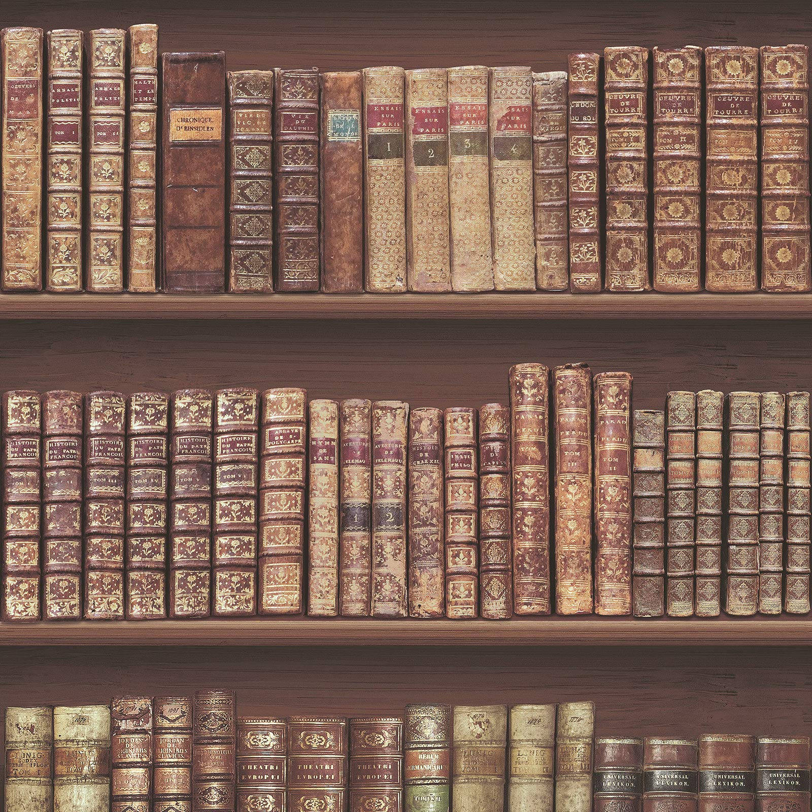 books 桌布 壁紙 — 一排排復古皮革裝訂書籍，帶有金色浮雕，填滿了經典圖書館環境中的木質書架。