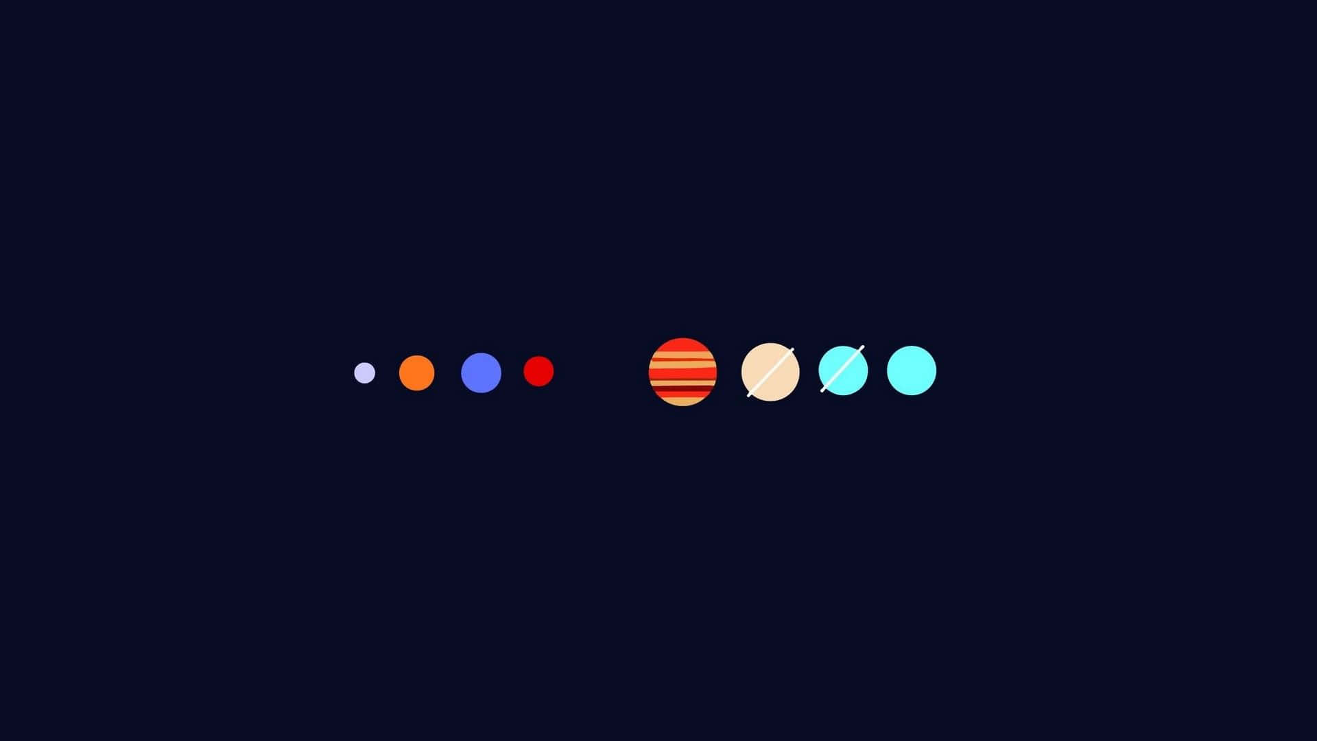 Best Minimal 桌布 壁紙 — 一排簡約風格、色彩鮮豔的星球漂浮在深藍色太空背景上。