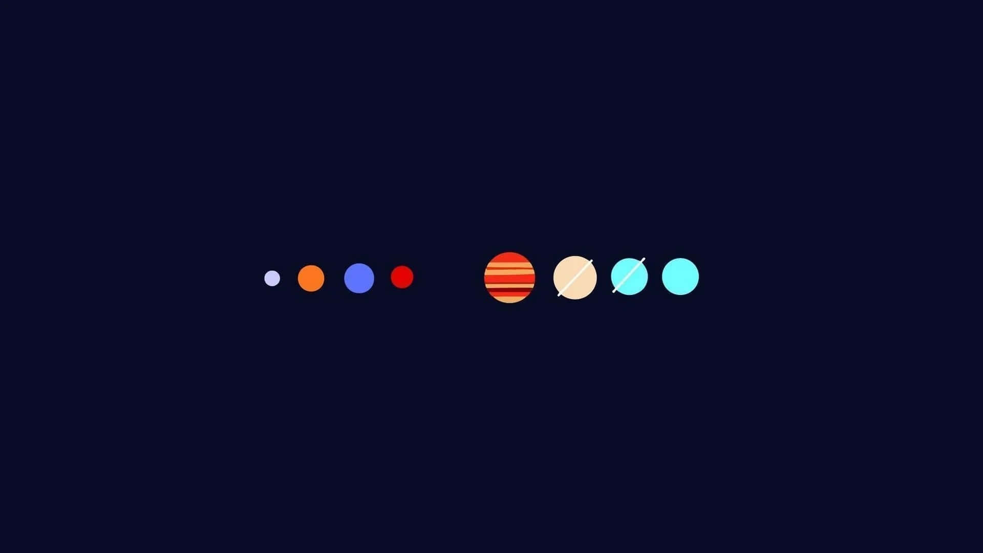 google 桌布 壁紙 — 一排簡約風格的彩色行星在深藍色太空背景上漂浮。