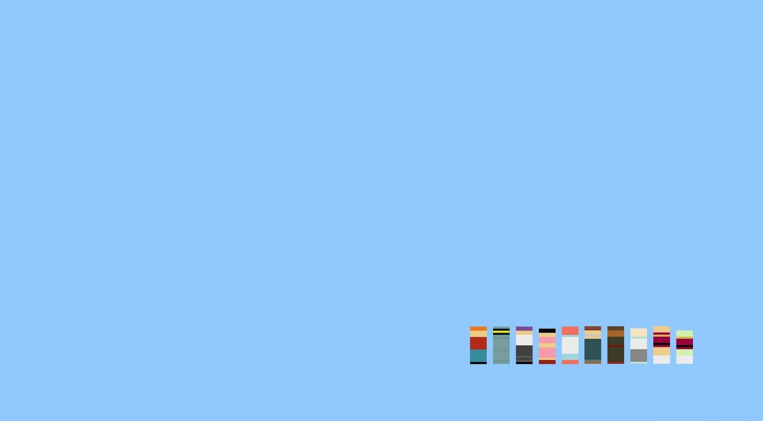 Pastel Blue Aesthetic Desktop 桌布 壁紙 — 一排色彩繽紛的像素化垂直條紋位於純淺藍色背景上。