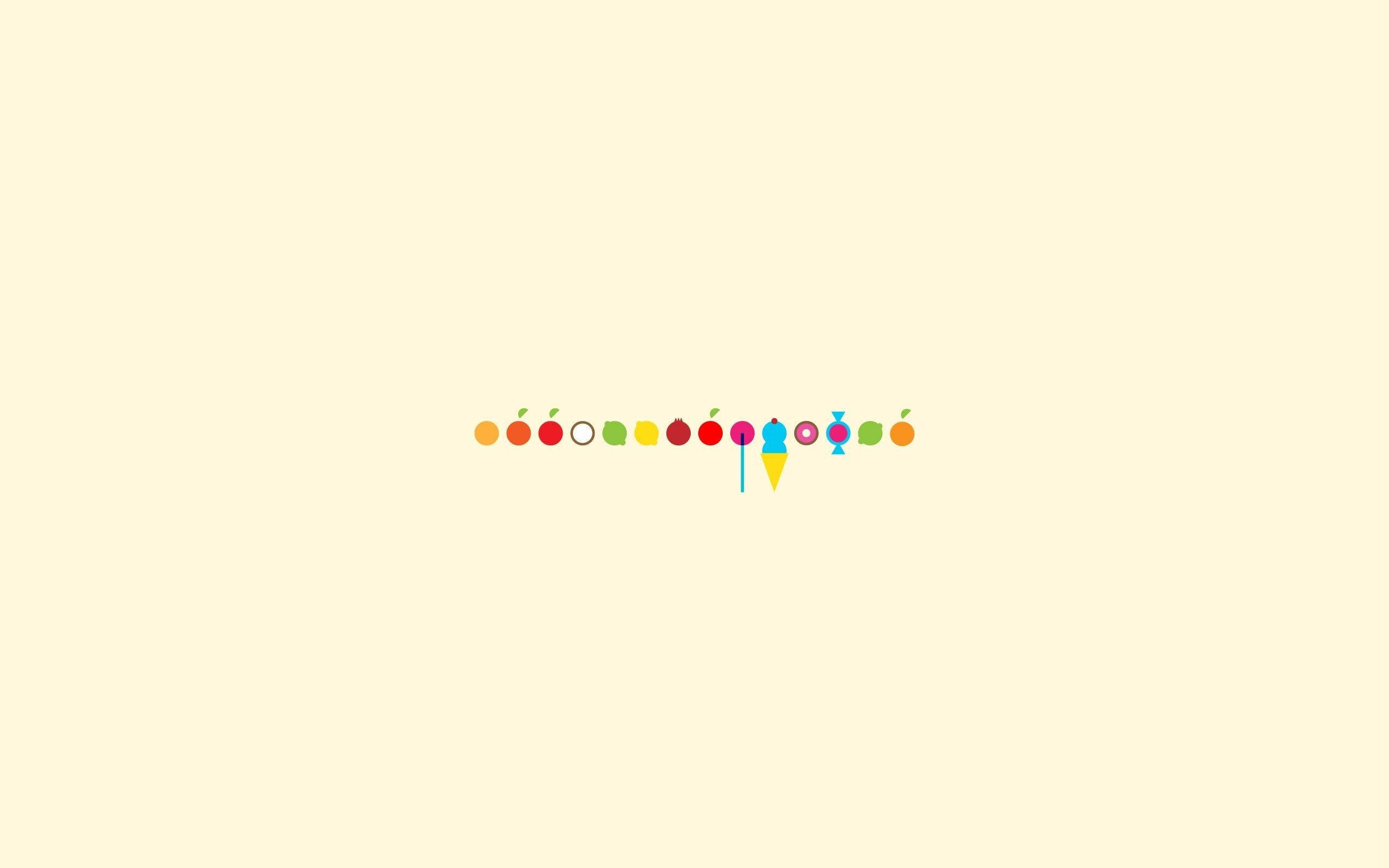 Cute Minimalist 桌布 壁紙 — 一排色彩繽紛的極簡糖果圖示，置於柔和的奶油色背景中央。