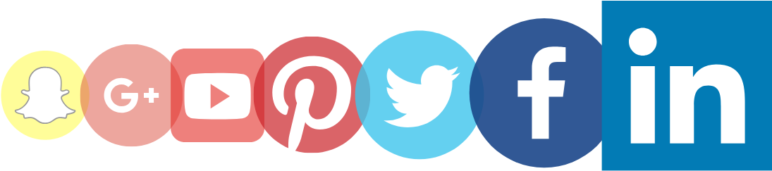 領英 桌布 壁紙 — 一排色彩繽紛的社交媒體平台標誌，包括 Snapchat、Google+、YouTube、Pinterest、Twitter、Facebook 和 LinkedIn，置於黑色背景上。
