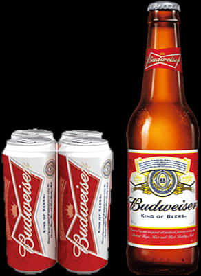 Beer 桌布 壁紙 — 一支Budweiser啤酒瓶和兩個相配的罐子立在純黑背景前，展示經典的紅白品牌形象。