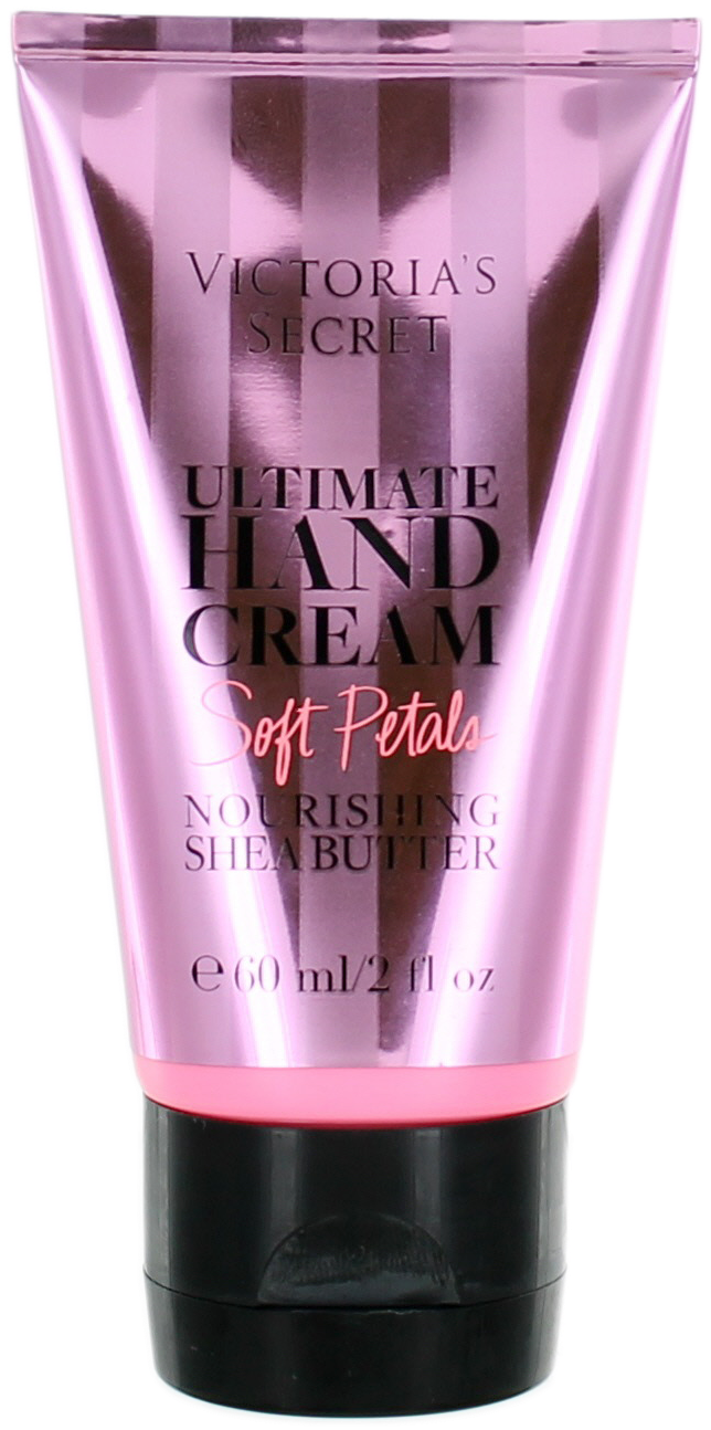 Victoria Secret 桌布 壁紙 — 一支亮面粉紅色Victoria's Secret Ultimate Hand Cream（Soft Petals香味）在純黑背景前矗立。