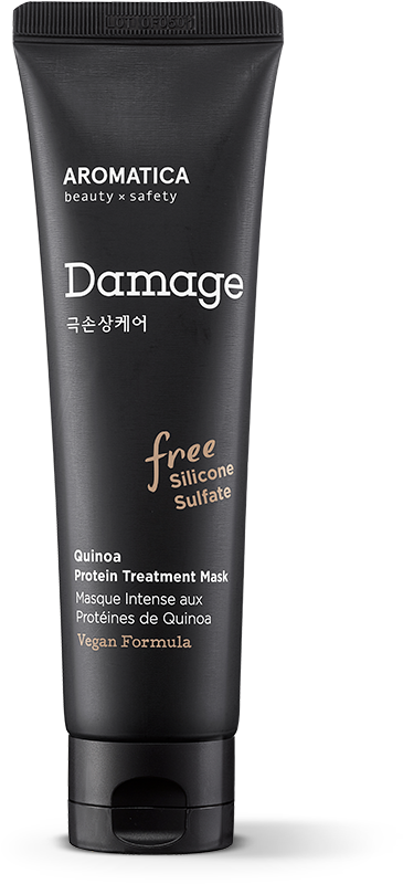 科威特 桌布 壁紙 — 一支時尚的黑色Aromatica Damage Repair Quinoa Protein Treatment Mask管子，矗立在純白背景前。
