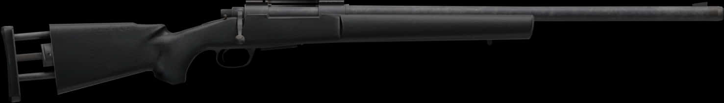 Weapons 桌布 壁紙 — 一支時尚的黑色步槍，帶有長槍管和槍托，在純黑色背景上以側面輪廓展示。