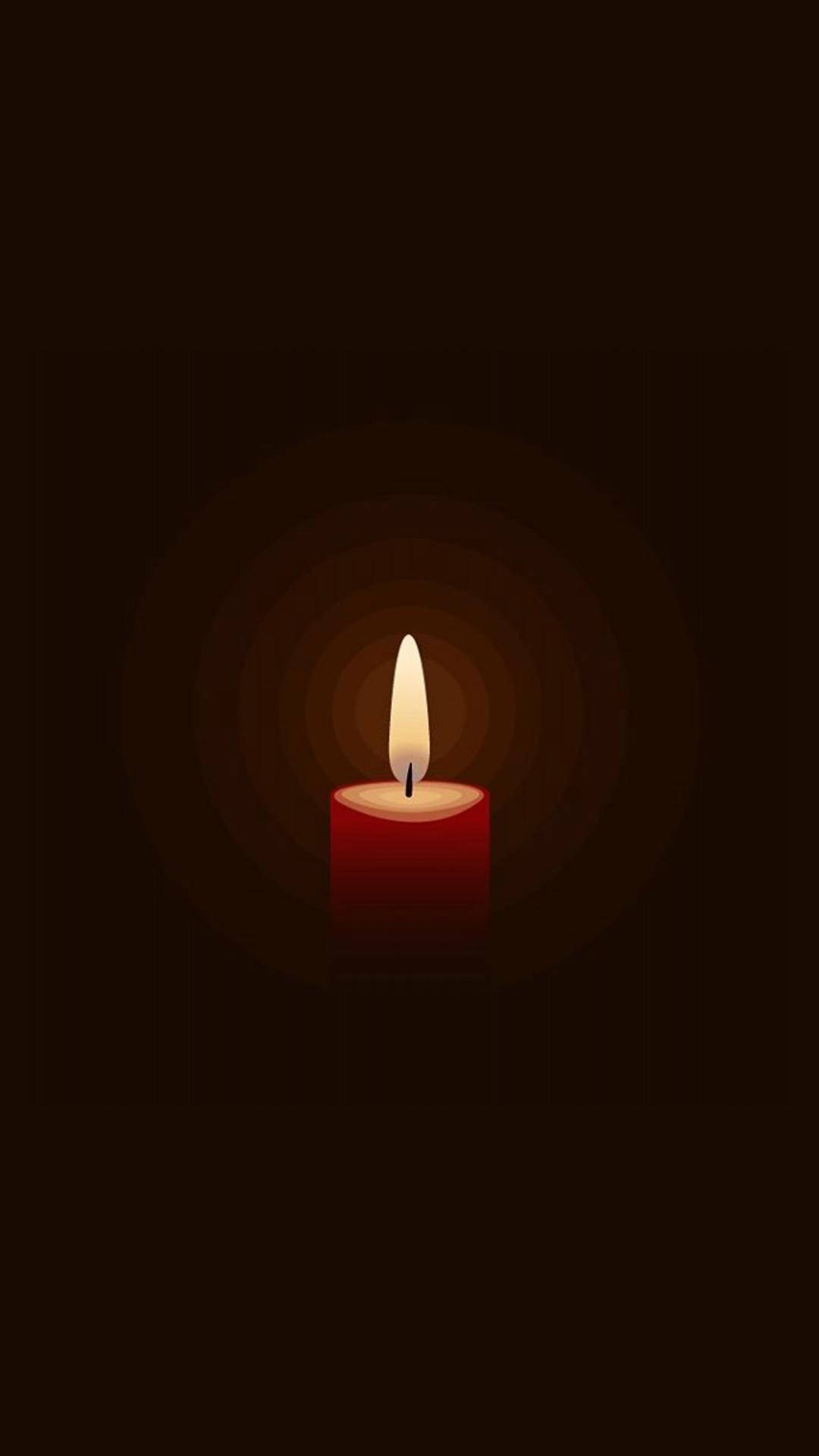 極簡 iPhone 桌布 壁紙 — 一支紅色蠟燭在黑暗中輕輕燃燒，在其火焰周圍投射出溫暖的同心光環。
