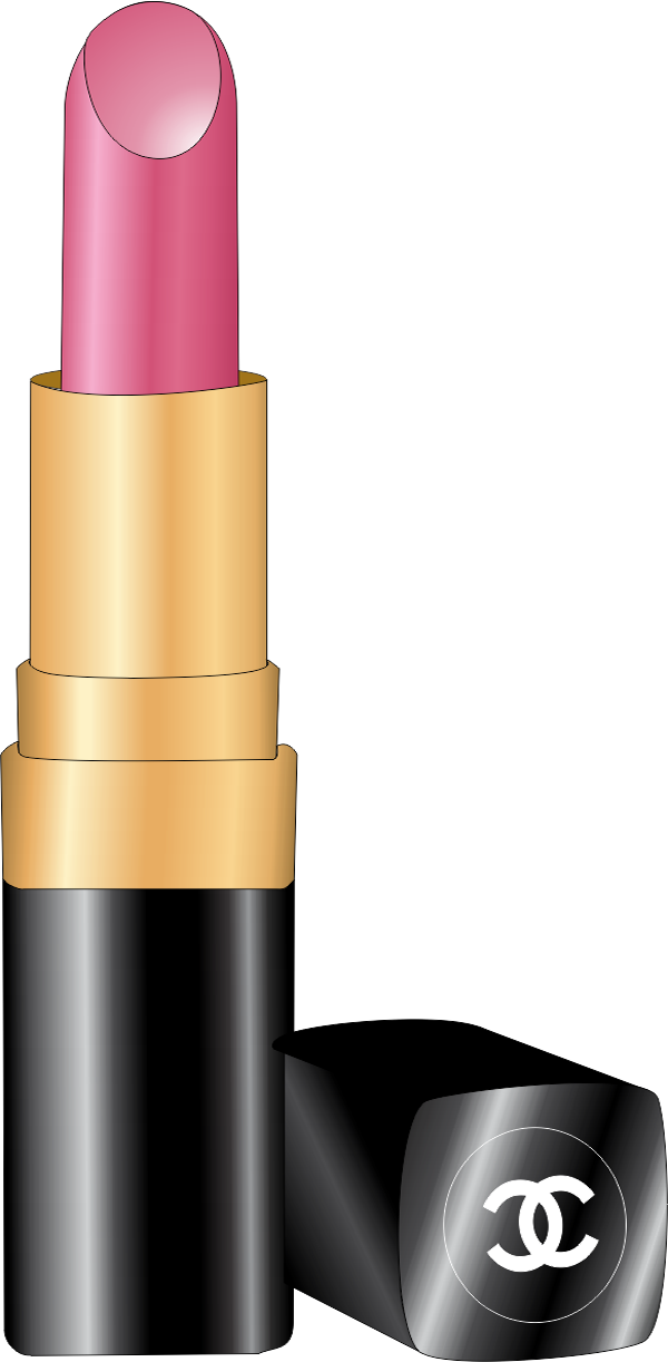 Cosmetics 桌布 壁紙 — 一支纖細的粉紅色 Chanel 唇膏，搭配金色蓋子和黑色管身，置於純黑背景前。