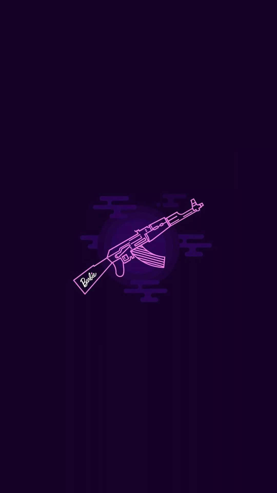 Android Counter-strike Global Offensive 桌布 壁紙 — 一支螢光粉紅色的AK-47步槍，在深紫色背景上勾勒出輪廓，帶有微妙的幾何圖案。