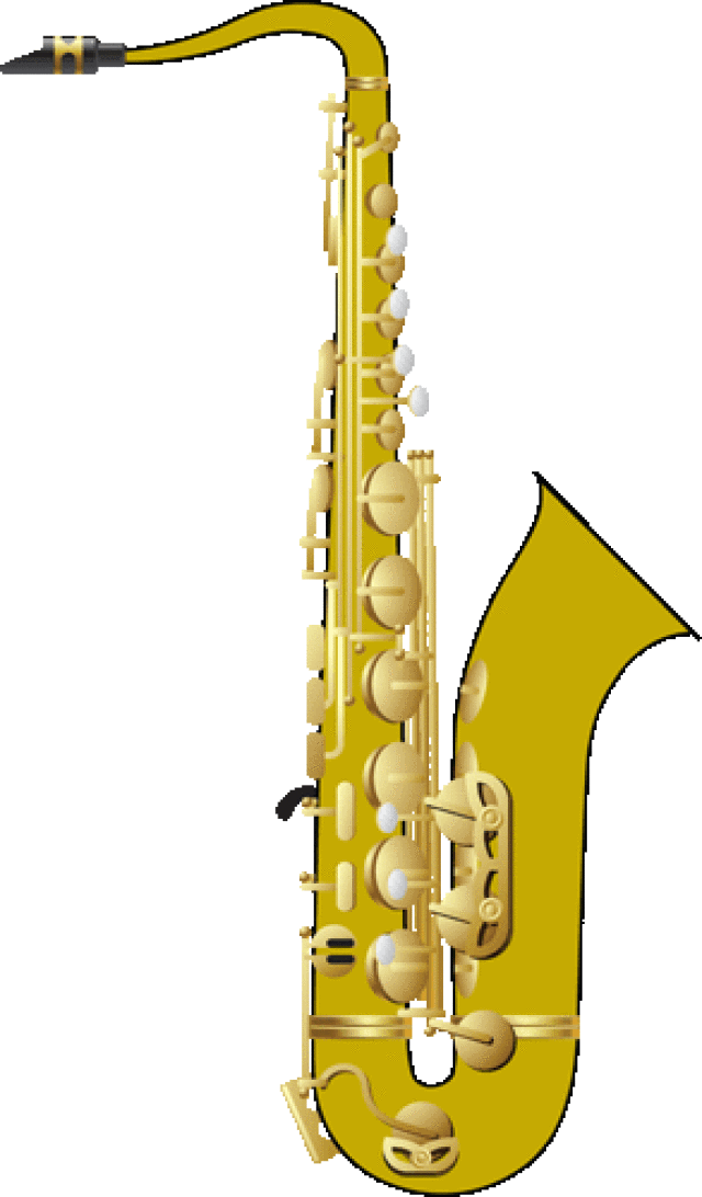 Saxophone 桌布 壁紙 — 一支金色薩克斯風，帶有精細的按鍵和彎曲的頸部，孤立地立在黑色背景上。