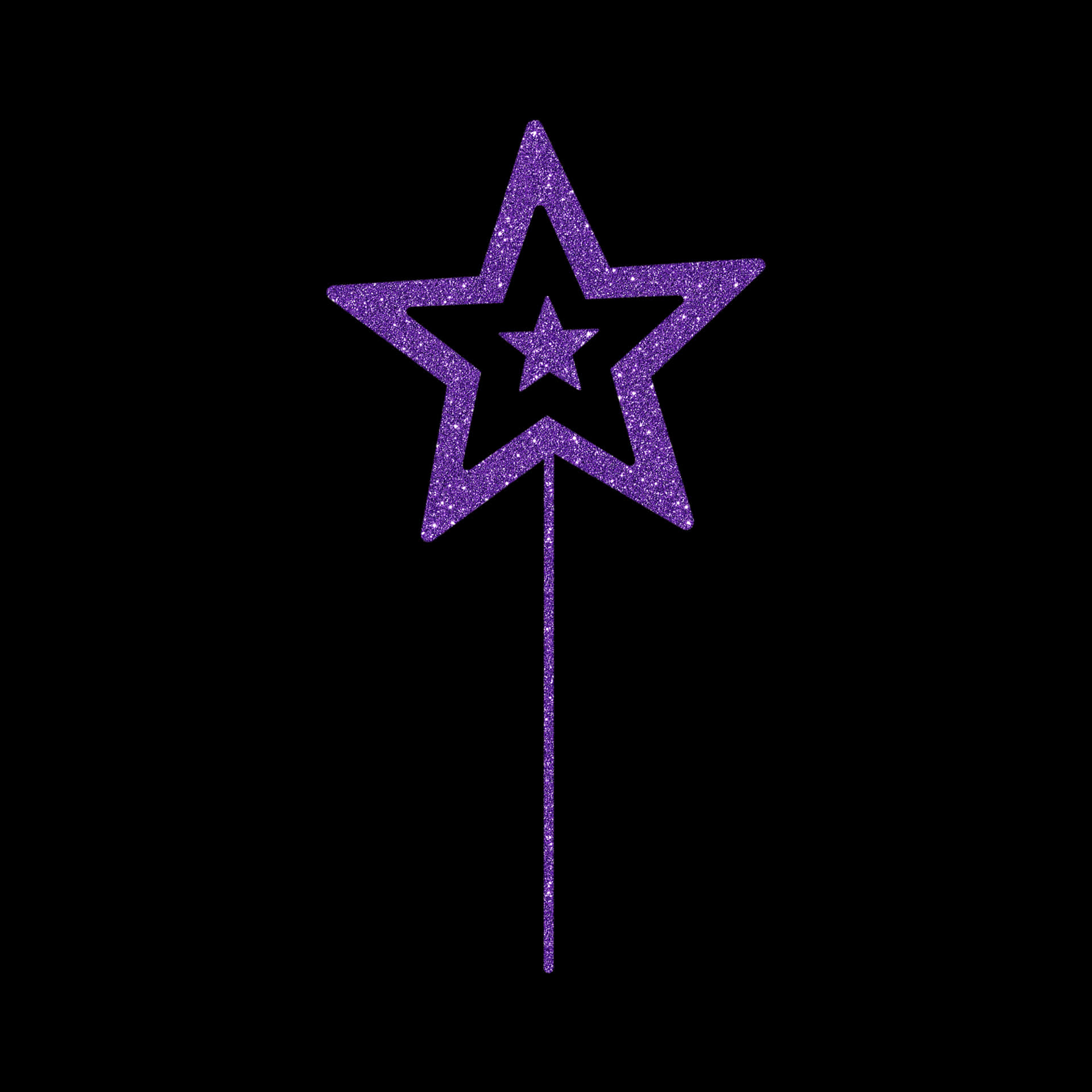 Purple Glitter 桌布 壁紙 — 一支閃閃發光的紫色星星棒在純黑色背景上格外突出。