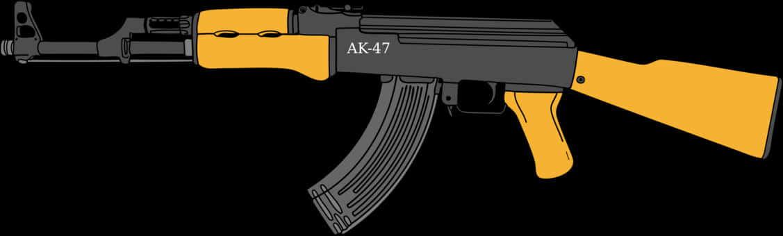 Weapons 桌布 壁紙 — 一支風格化的AK-47步槍，帶有亮黃色槍托和護木，背景為純黑色。