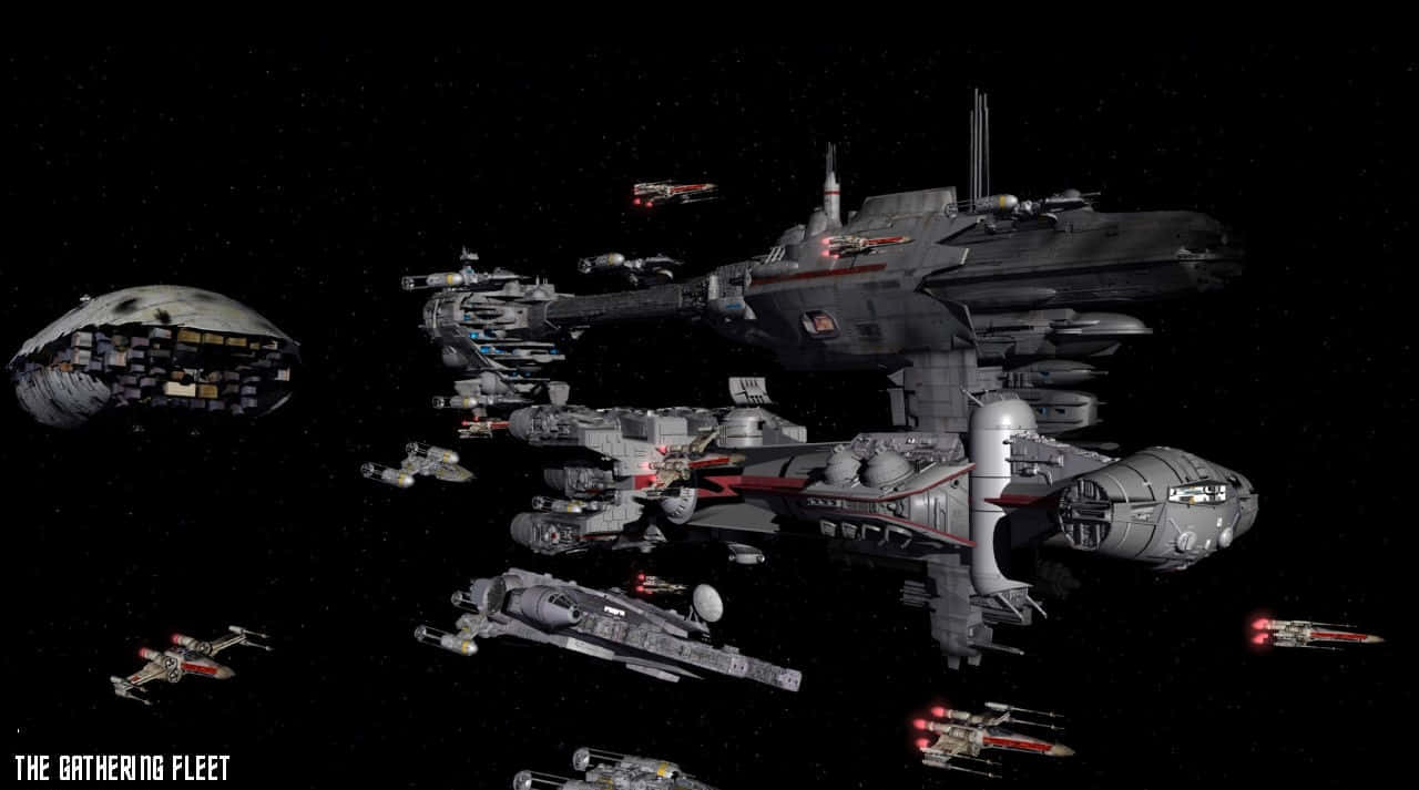 The Rebellion 桌布 壁紙 — 一支龐大的星艦艦隊在星空和宇宙黑暗的背景下聚集在深空之中。