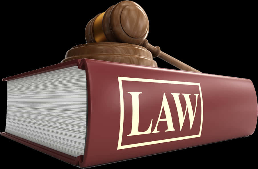 Gavel 桌布 壁紙 — 一本亮面紅色法律書，金色字體，置於黑色背景的木槌下方。