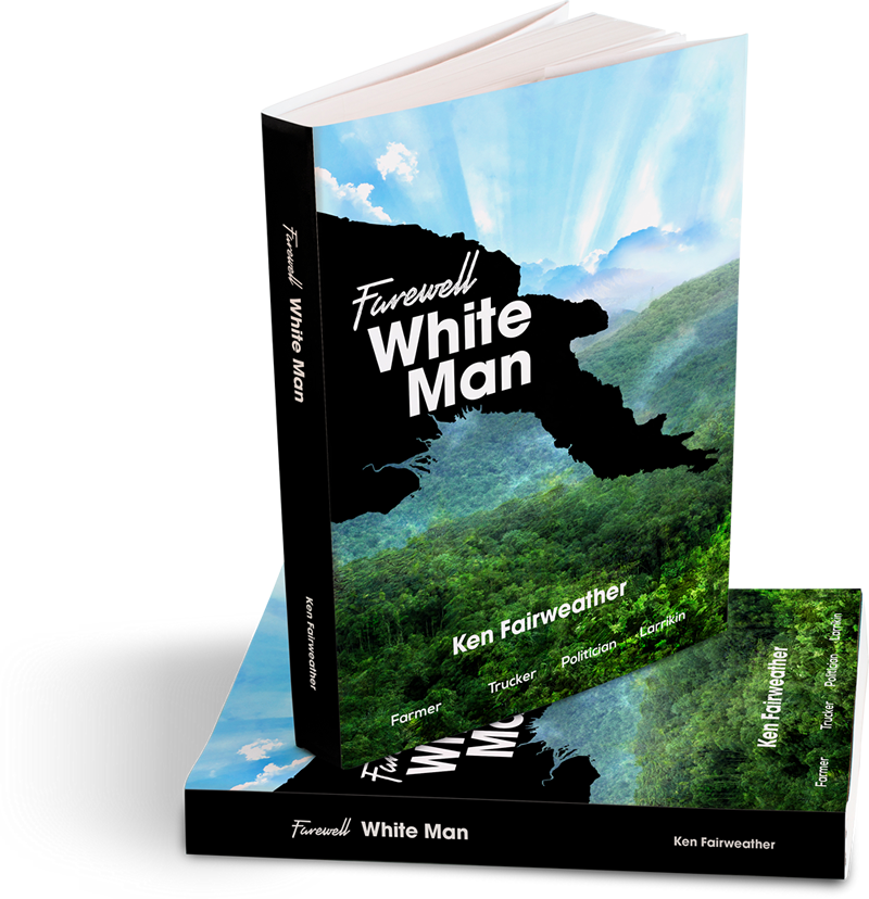 書本 桌布 壁紙 — 一本名為 Farewell White Man 的書，封面展示了一個在明亮藍天白雲下的茂密綠色山谷。