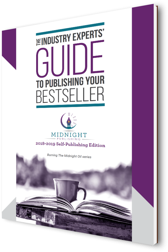 書本 桌布 壁紙 — 一本名為《The Industry Experts' Guide to Publishing Your Bestseller》的書，紫色書脊和封面，木質表面上有一本打開的書和咖啡杯。