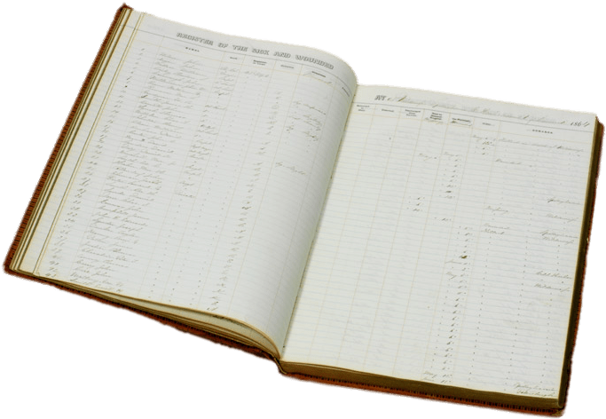 Journal 桌布 壁紙 — 一本打開的復古分類帳，在黑色背景上，泛黃的奶油色頁面上有手寫條目和網格線。