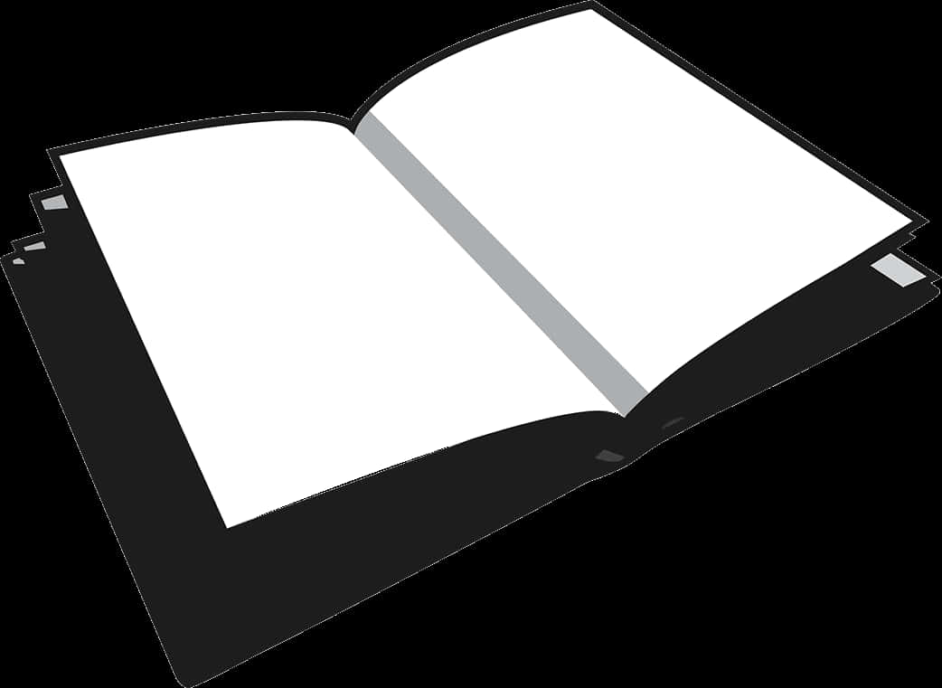 書本 桌布 壁紙 — 一本打開的書，內頁空白，黑色封面，傾斜放在純黑色背景上。