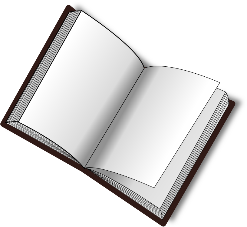 書本 桌布 壁紙 — 一本打開的書，有空白白色頁面和深棕色封面，放在純黑色背景上。
