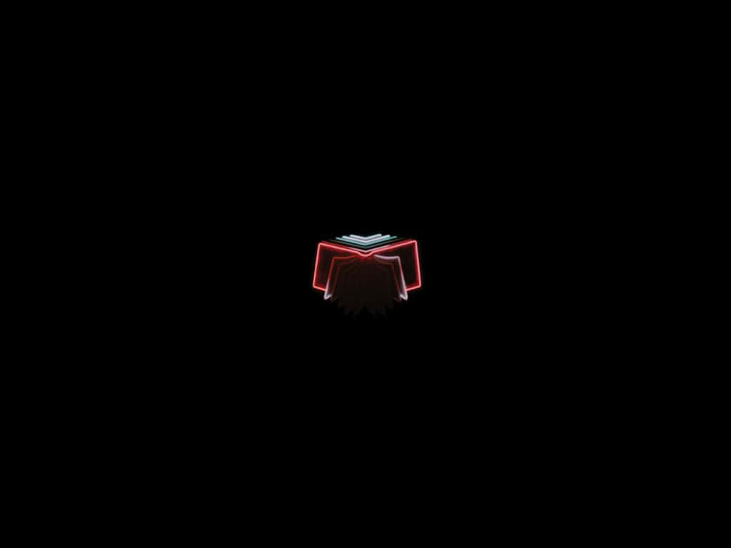 Minimalist Bible 桌布 壁紙 — 一本打開的書的發光紅色霓虹輪廓，居中在純黑背景上。