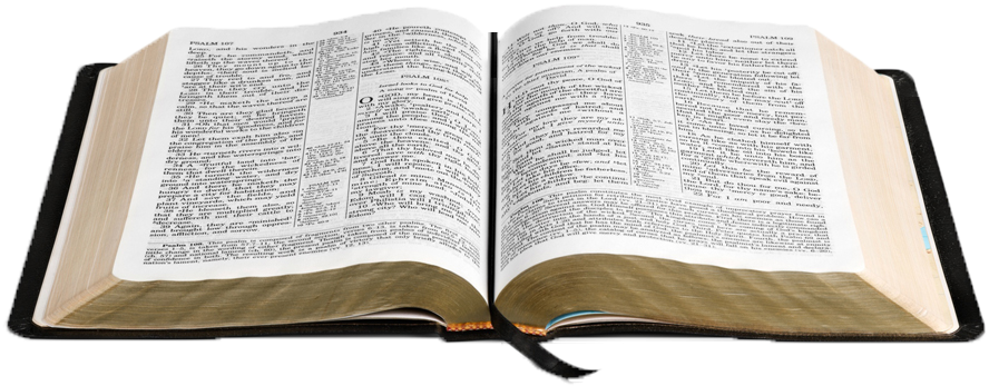 Open Bible 桌布 壁紙 — 一本打開的聖經，泛黃的頁面和黑色文字，放在深色表面上，書脊在柔和光線下彎曲。