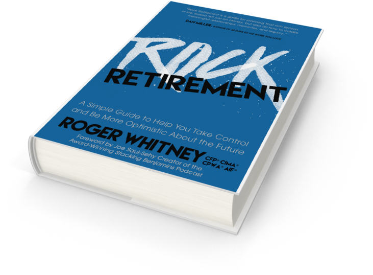 Retirement 桌布 壁紙 — 一本由Roger Whitney創作的3D渲染書，名為'Rick Retirement'，傾斜放置在黑色背景上，帶有白色頁面和藍色封面。