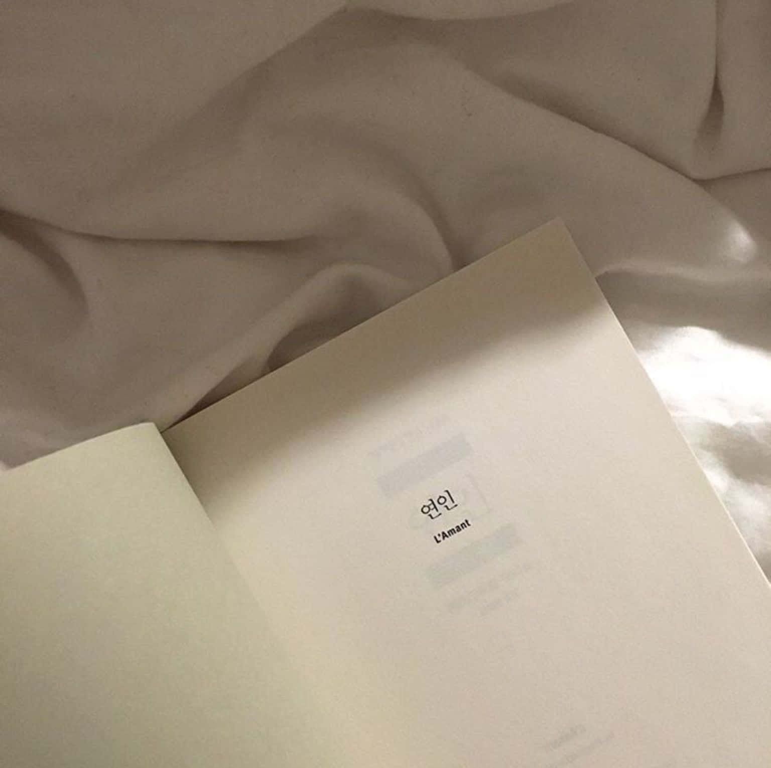 一本白色封皮的書放在床上 壁紙