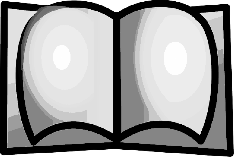 Books Clipart 桌布 壁紙 — 一本風格化的打開書本，帶有圓形漸變頁面，以灰階呈現，並以粗黑線條勾勒。