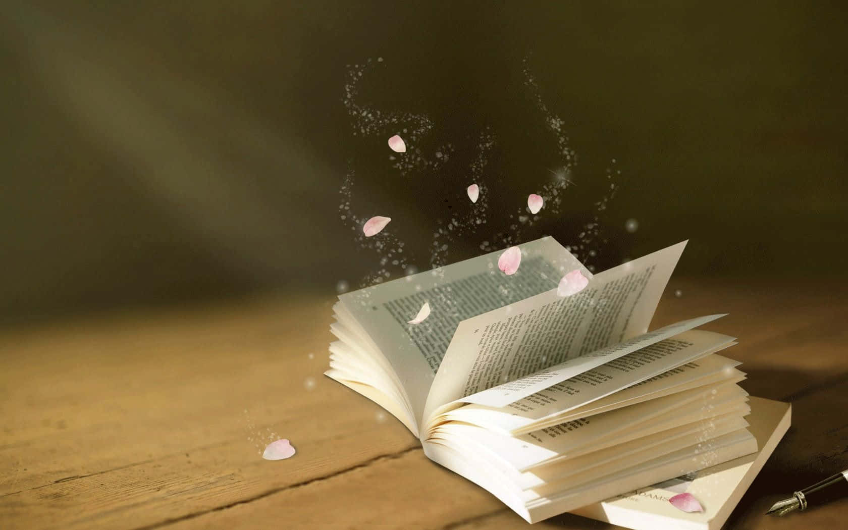 一本飄出粉色花瓣的書 壁紙