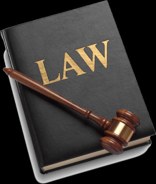 Gavel 桌布 壁紙 — 一本黑色法律書，金色字體，木槌斜放在封面上，背景為純白色。