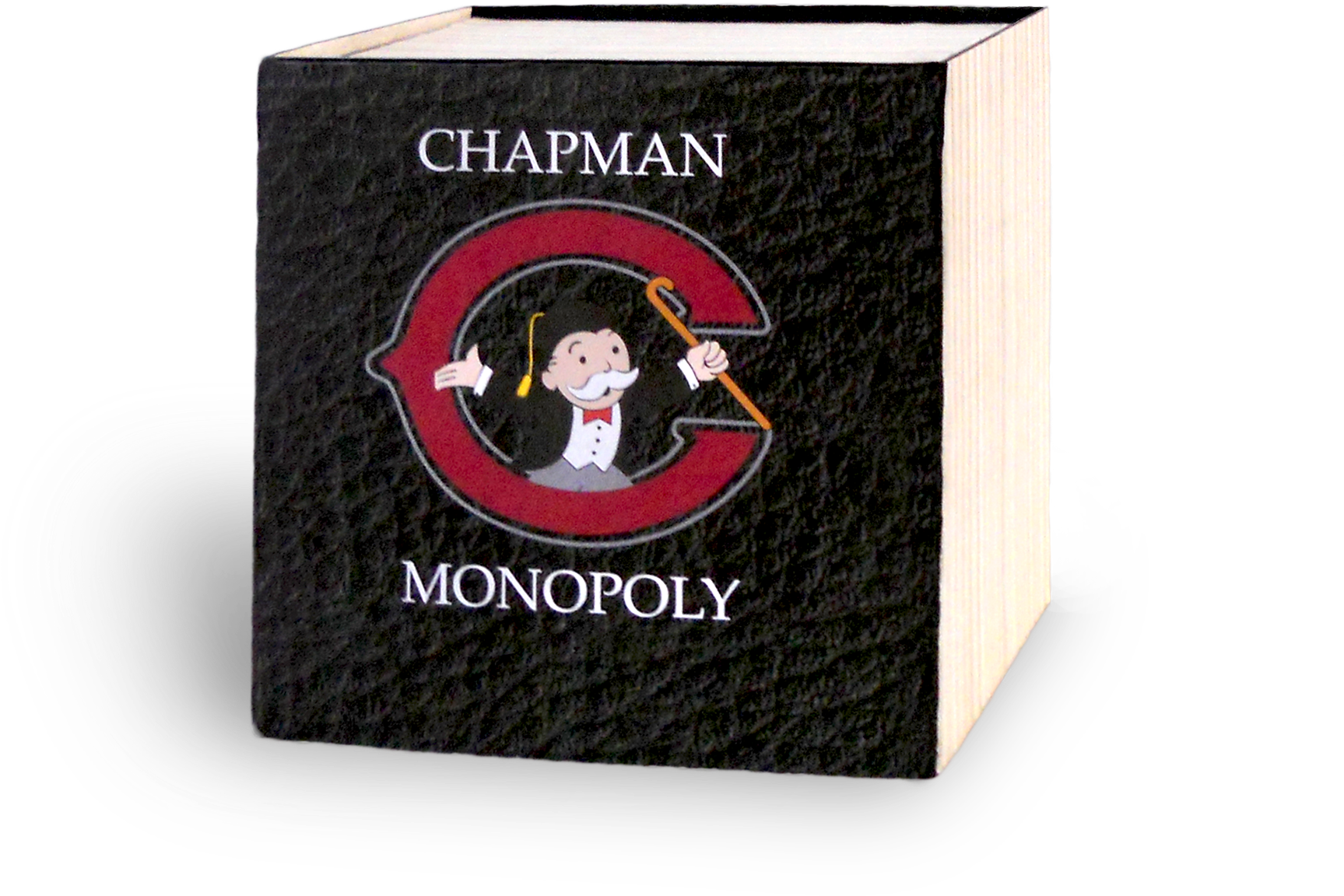 麥可·傑克森 桌布 壁紙 — 一本黑色紋理書，名為 Chapman Monopoly，展示了一個穿著燕尾服的卡通人物在紅色 C 標誌內拿著手杖。