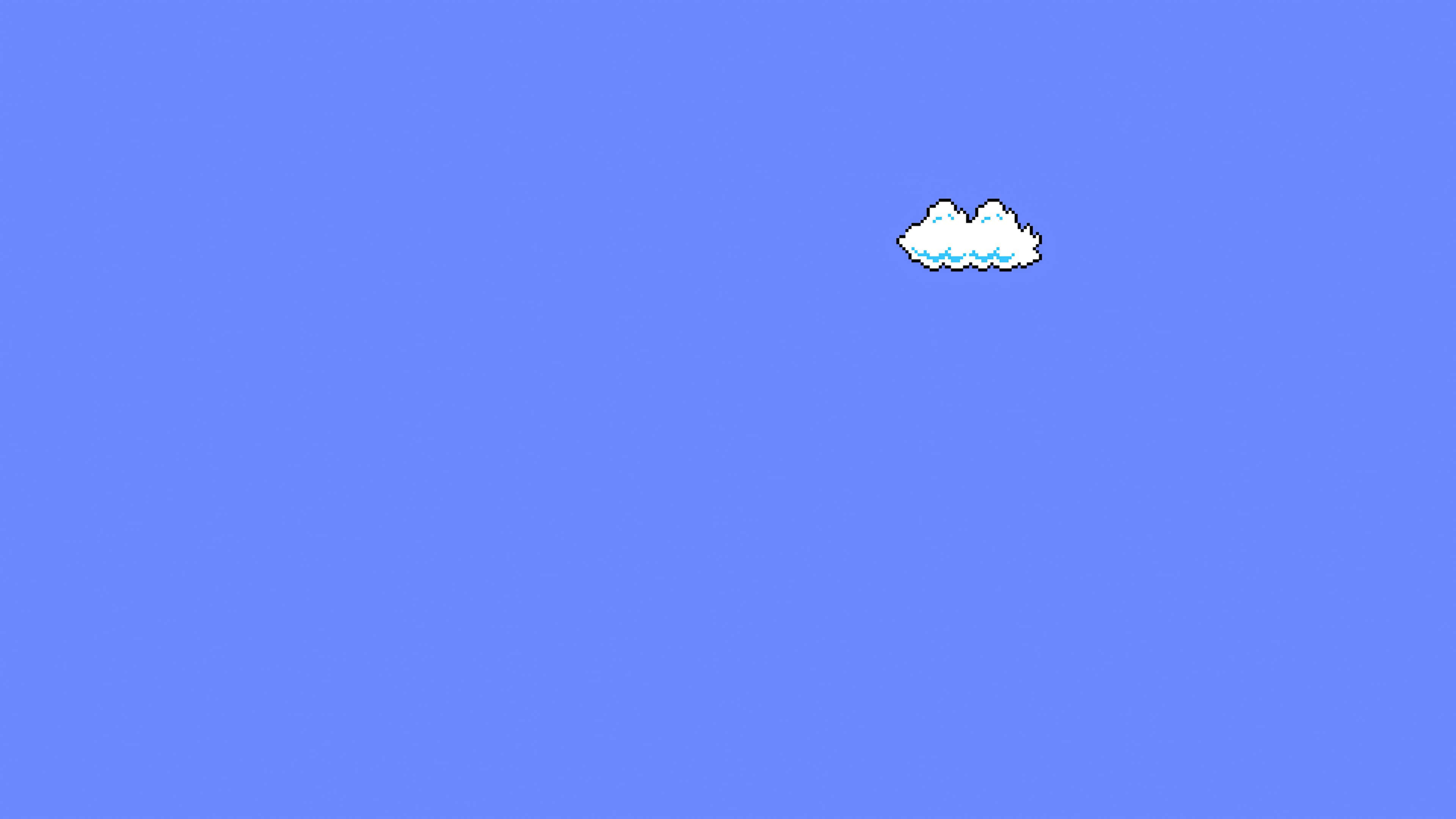 Minimal Art 桌布 壁紙 — 一朵像素化的雲獨自漂浮在廣闊的純藍色天空中。