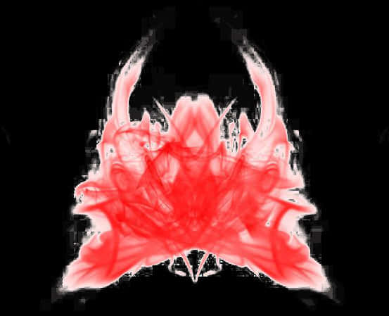 Red Smoke Effect 桌布 壁紙 — 一朵對稱的紅色抽象碎形花朵在漆黑的背景上散發光芒，邊緣帶有發光的白色。