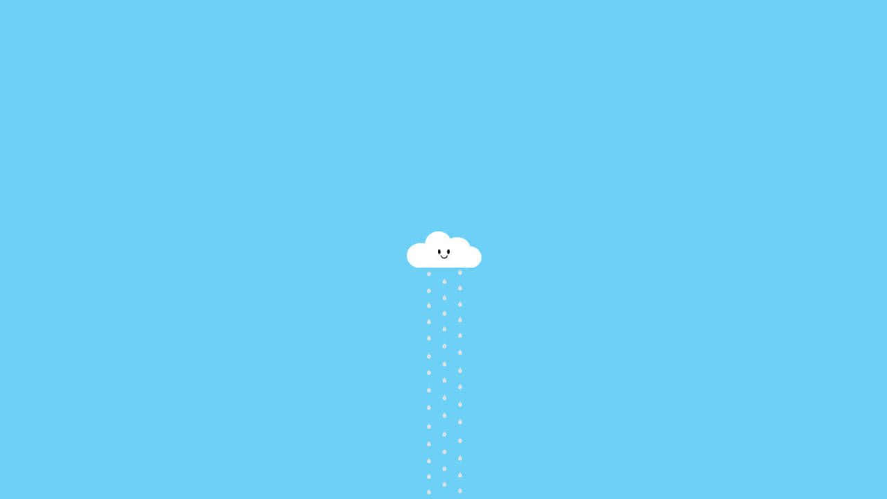 Pastel Minimalist 桌布 壁紙 — 一朵帶有笑臉的白色開心雲朵，在純淺藍色背景上落下點狀雨滴。