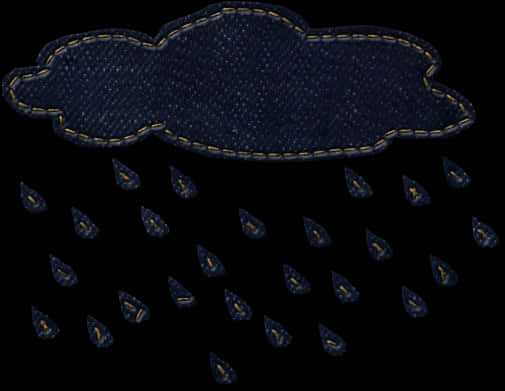 Clouds Aesthetics 桌布 壁紙 — 一朵帶有黃色縫線的牛仔布紋理雲朵，在黑色背景上降下牛仔布水滴。