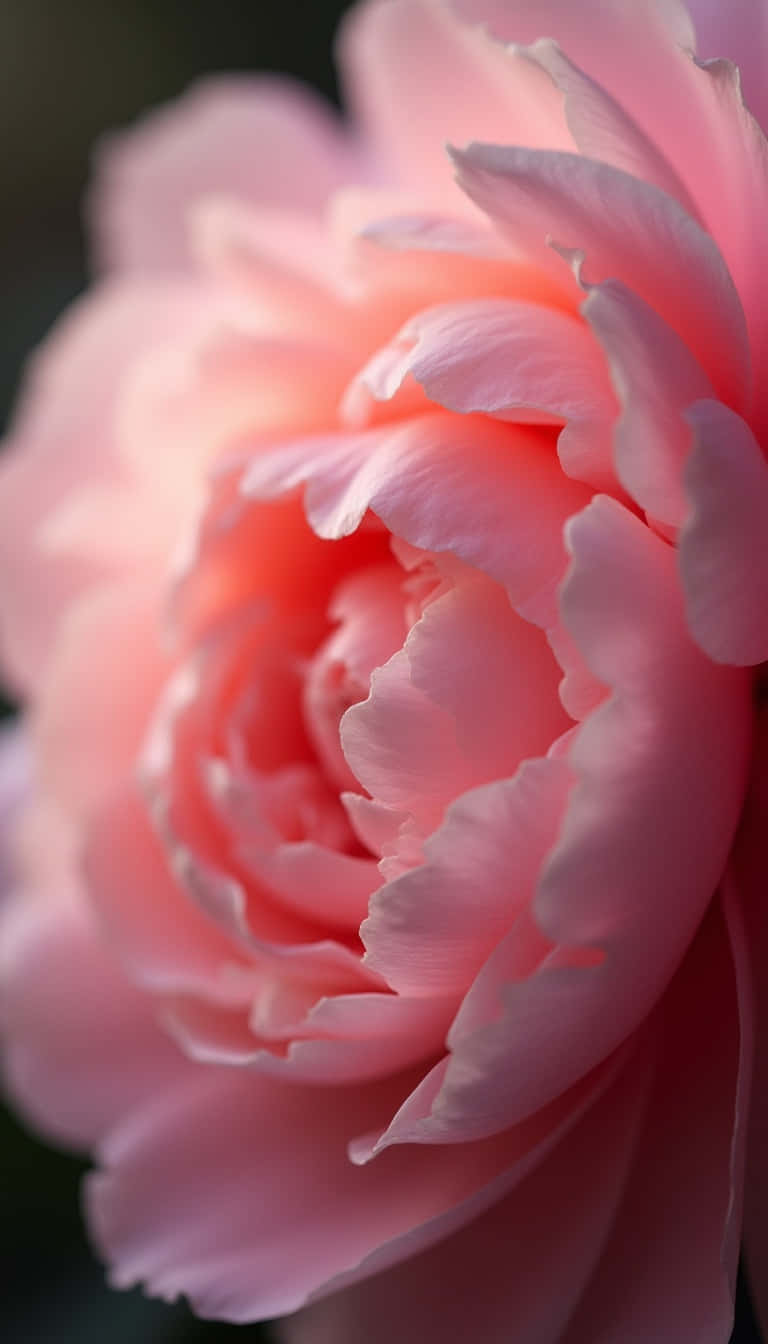 Flower 壁紙 — 一朵柔粉色牡丹盛開，花瓣層層疊疊，細膩精緻，柔和光線凸顯其複雜紋理。