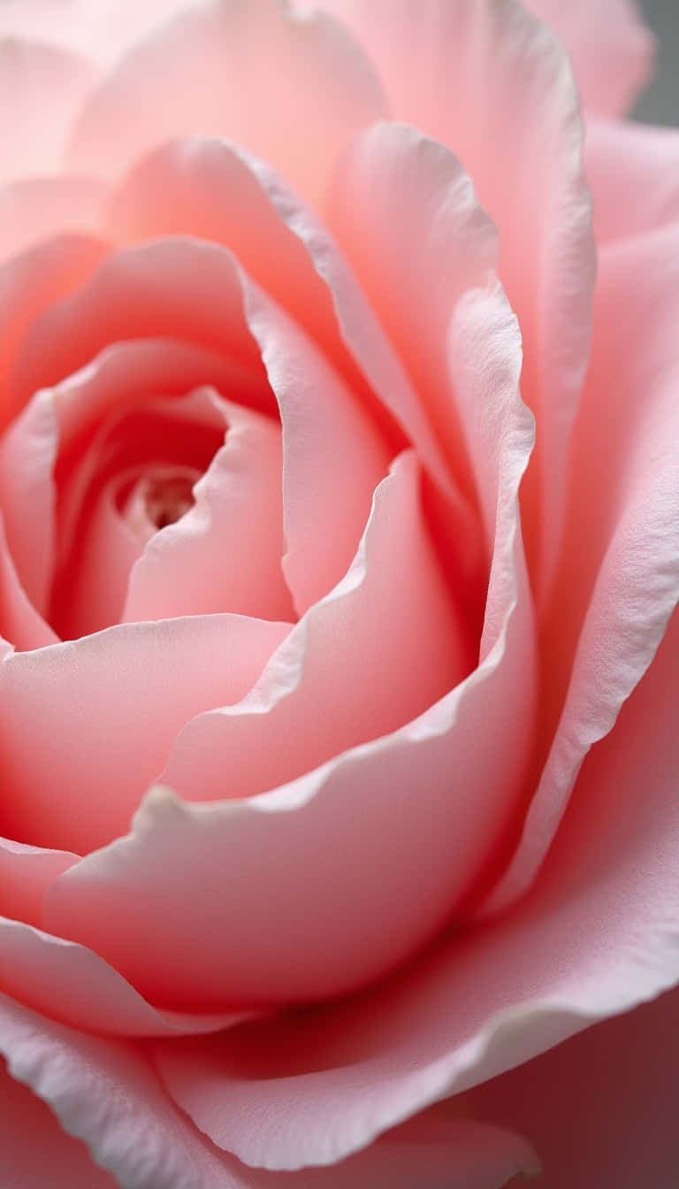 Flower 壁紙 — 一朵柔軟粉紅玫瑰的特寫，帶有精緻層疊的花瓣和柔和光線，突顯其天鵝絨般的質感。