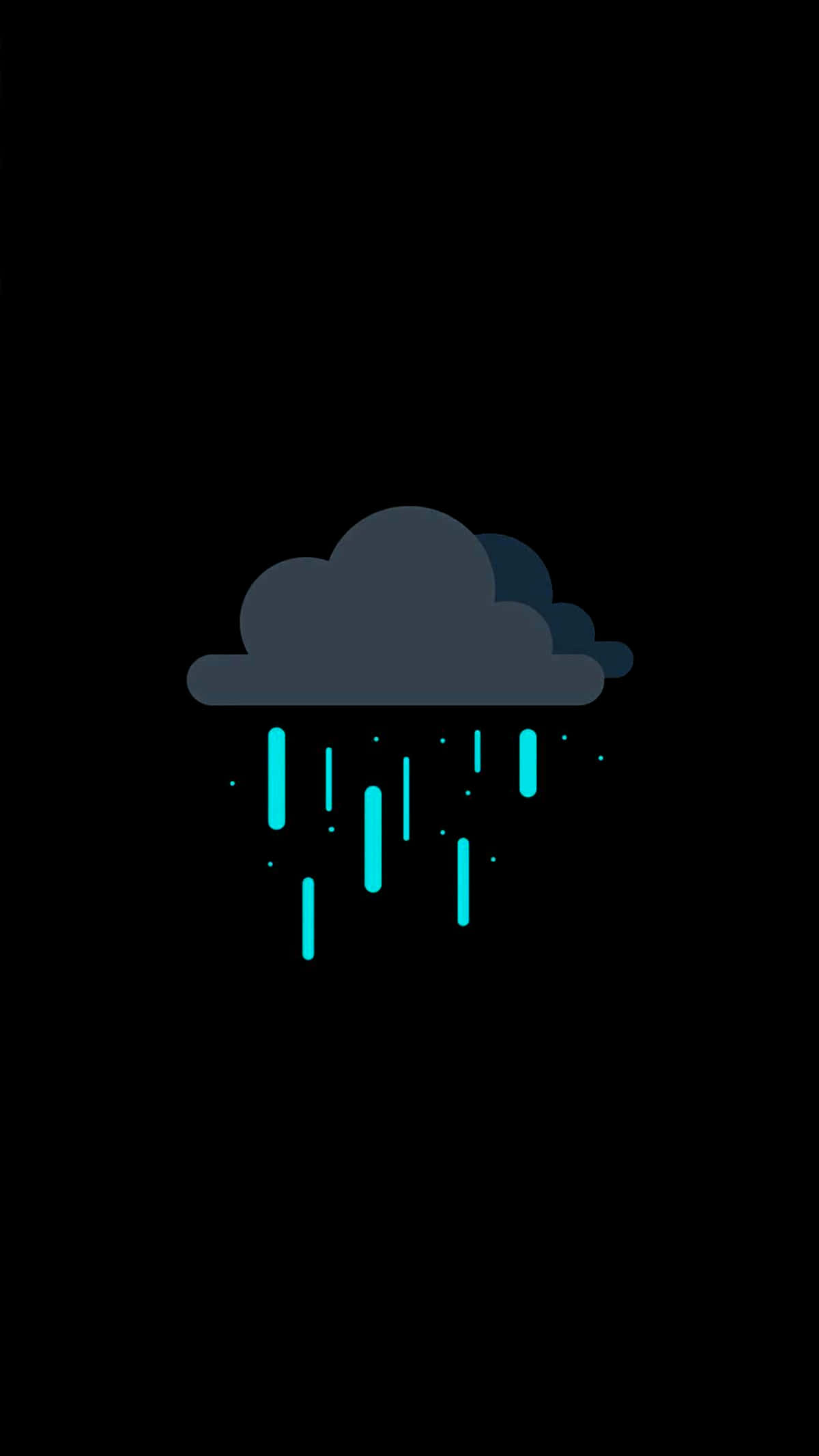 Cloud 桌布 壁紙 — 一朵極簡的烏雲在黑色背景上滴落發光的青色雨滴。