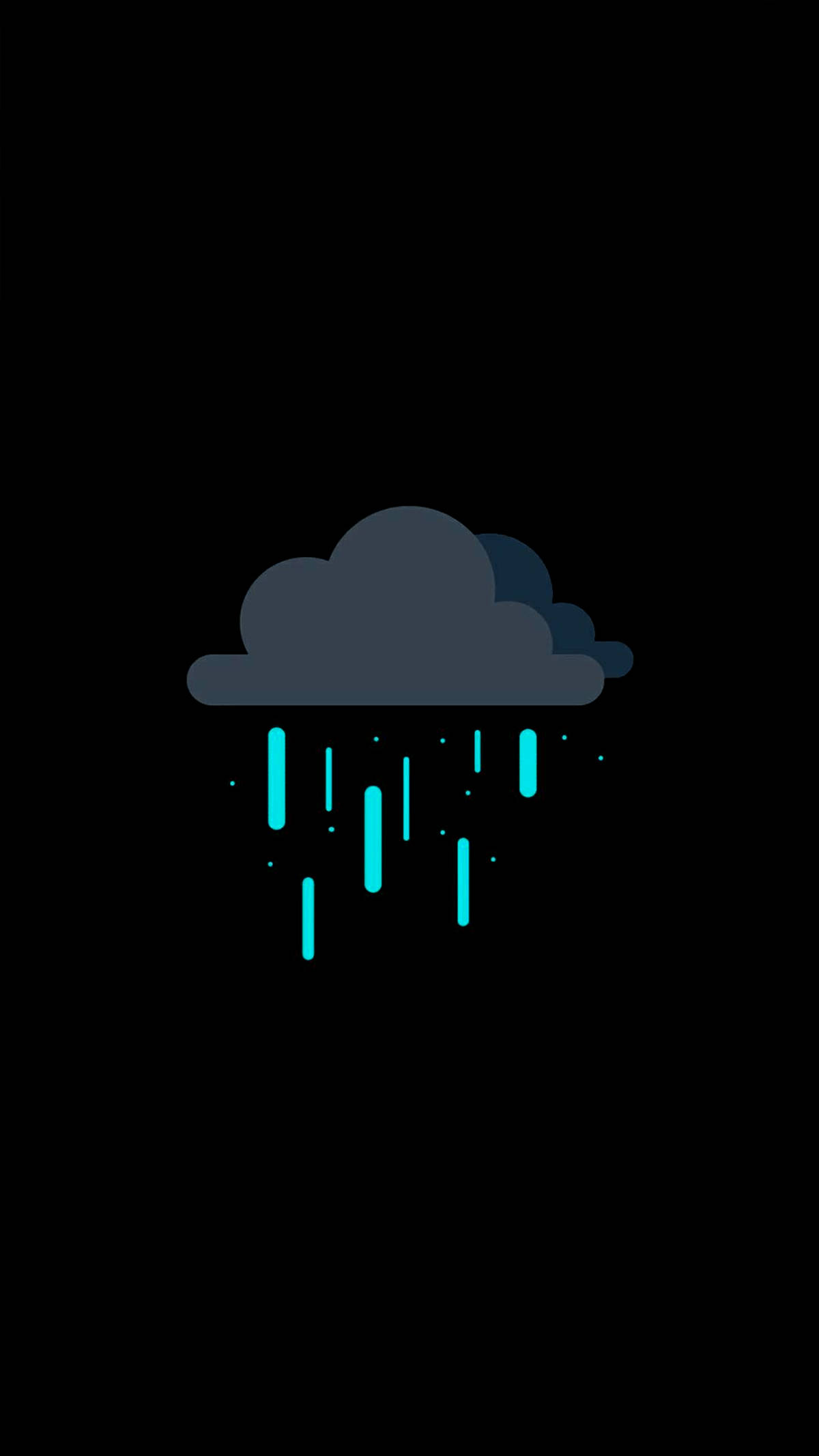 X 桌布 壁紙 — 一朵極簡的烏雲在黑色背景上滴落發光的青色雨滴。