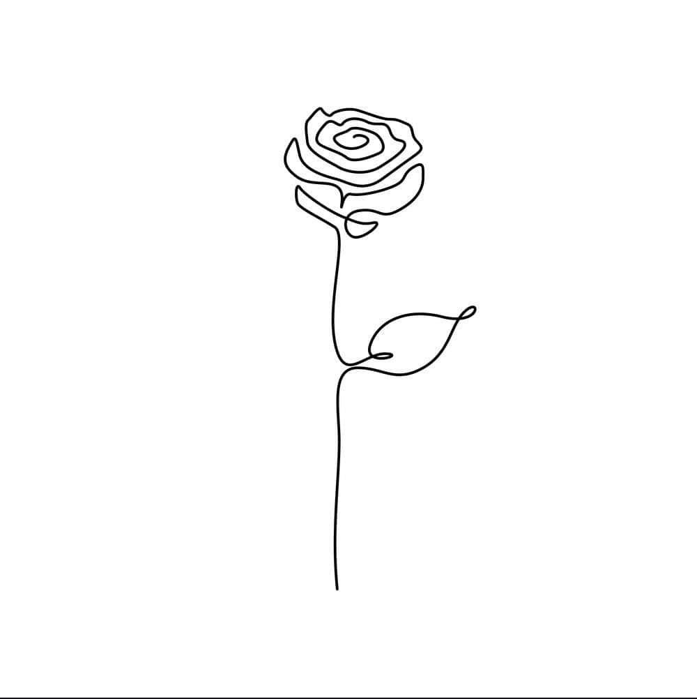 Rose Symbol 桌布 壁紙 — 一朵極簡風格的單支玫瑰，用一條連續的黑色線條畫在純白背景上。
