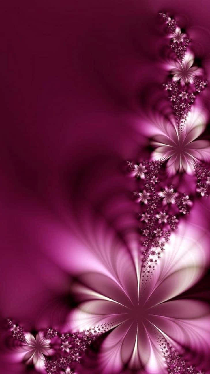 elegant 桌布 壁紙 — 一朵燦爛的分形花朵在深洋紅色和白色中綻放，背景為漸變紫色。