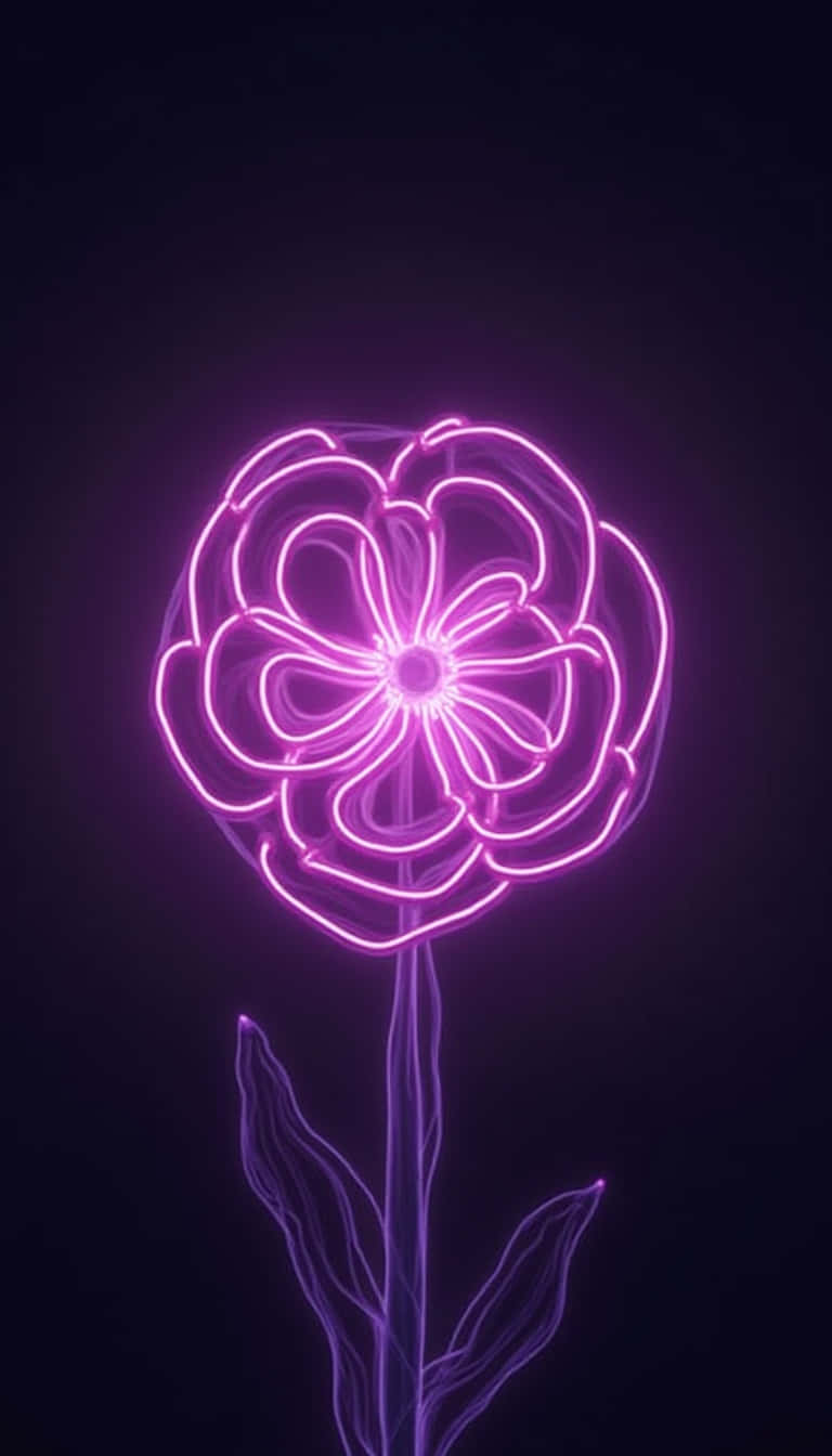 Flower 壁紙 — 一朵發光的紫色霓虹花，帶有精緻的花瓣和莖，在深色背景下脫穎而出。