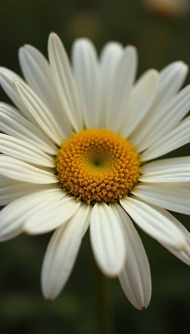 Flower 壁紙 — 一朵白色雛菊的特寫，帶有鮮豔的黃色花心，背景是模糊的綠色。