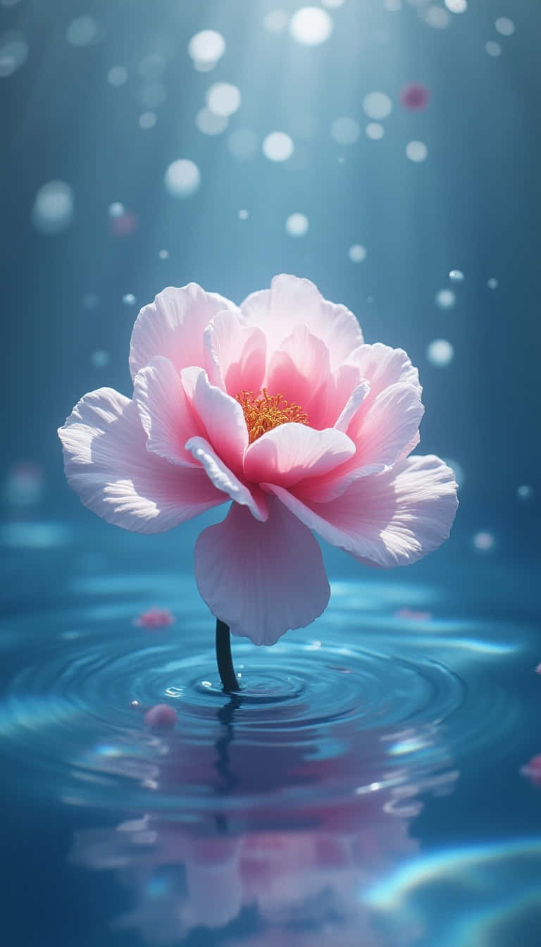 Flower 壁紙 — 一朵精緻的粉紅色牡丹在水下綻放，柔和的光線和漂浮的氣泡營造出寧靜的水中場景。