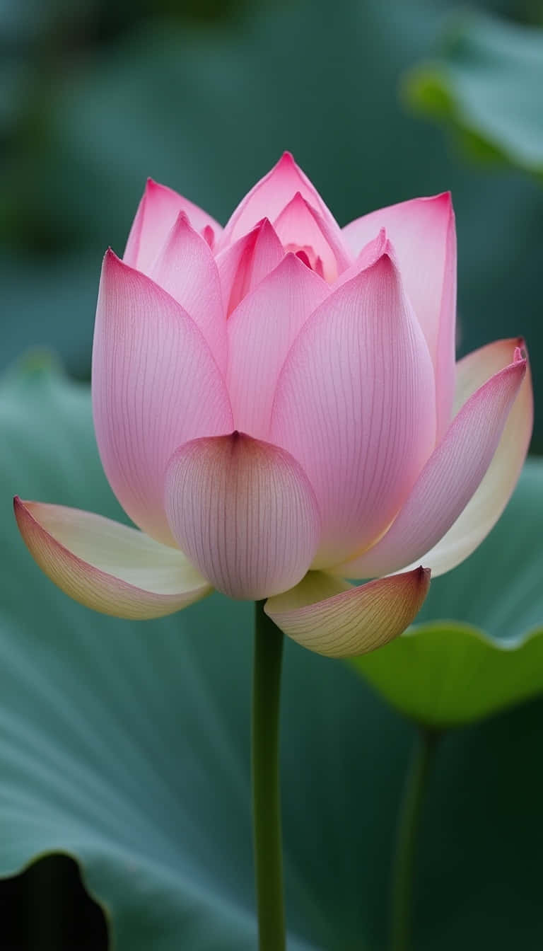 Flower 壁紙 — 一朵精緻的粉紅色蓮花在茂盛的綠色睡蓮葉背景下優雅地綻放。