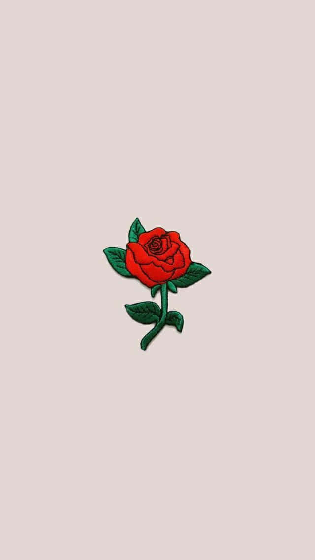 Cool Rose 桌布 壁紙 — 一朵紅玫瑰，帶有綠葉和莖，置中於柔軟的米色背景上。